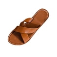 thumbnail image 3 of Bxsruta Women's Plus-Size Comfortable Flat Wraparound Sandals with Wide Strap for Casual Beach Wear, Open Toe Faux Leather Spring Summer Footwear, 3 of 8