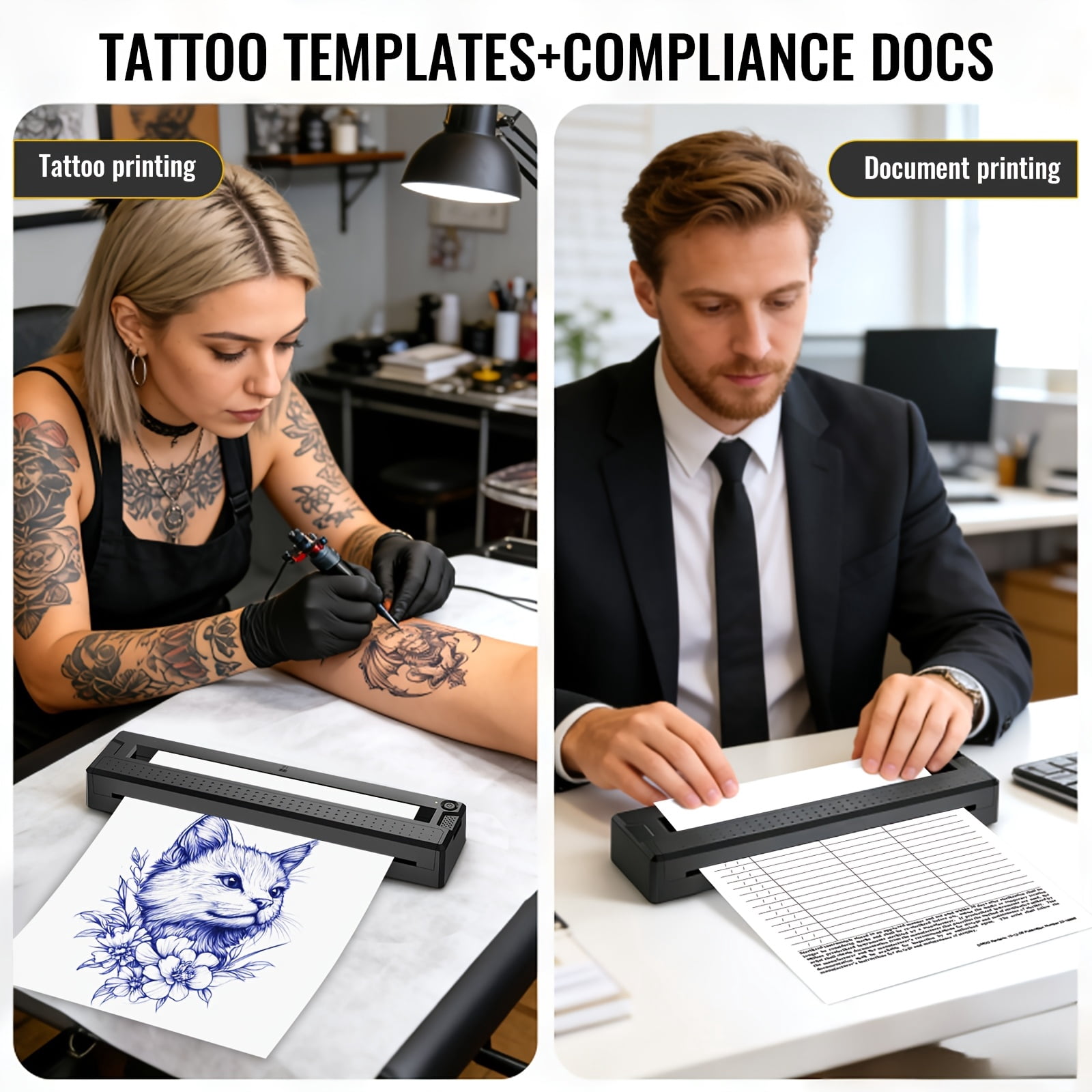 Portable Thermal Printer for A4 Documents & Tattoo Stencils, Wireless USB Phone PC Compatible