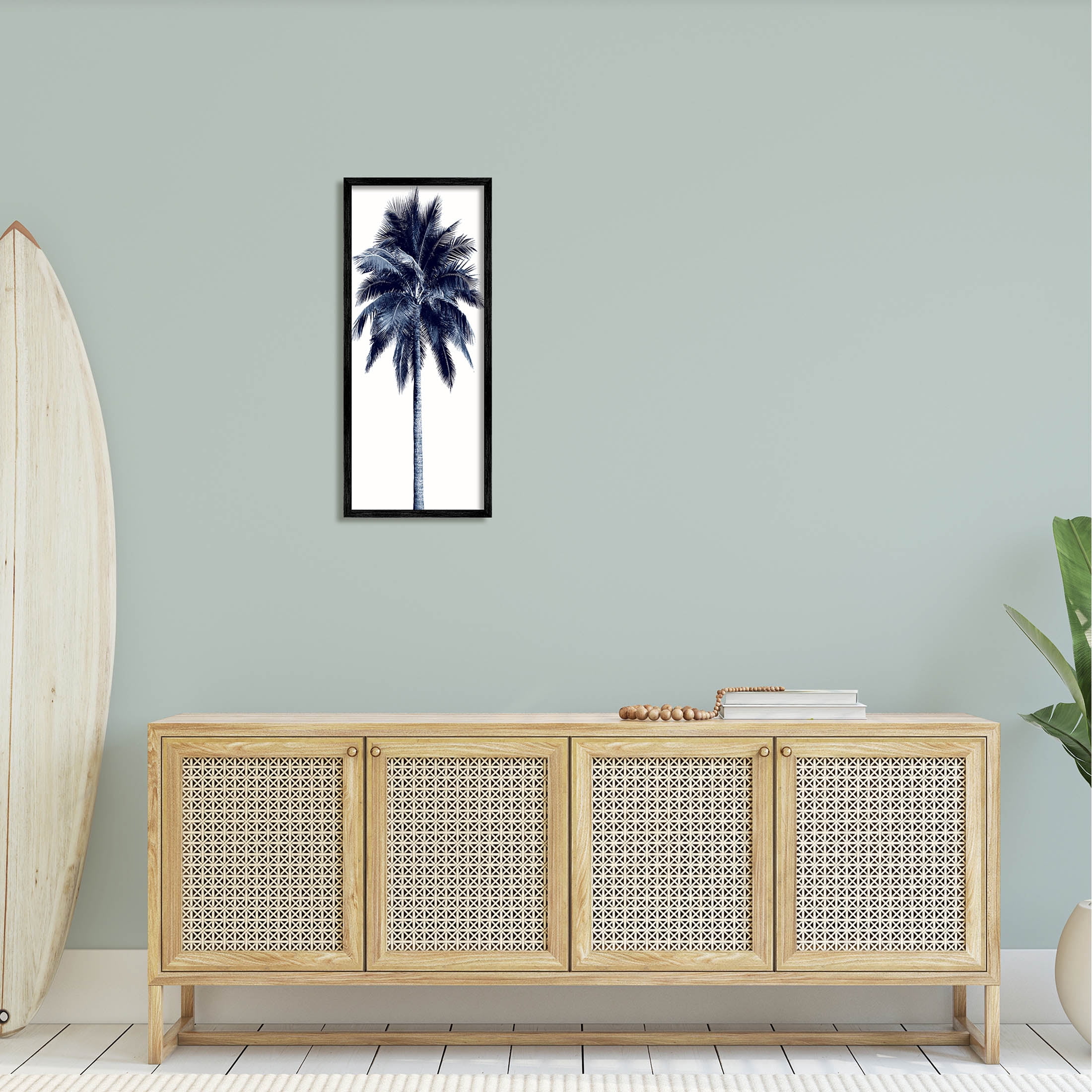 Modern Palm Tree Looming Botanical & Floral Graphic Art Black Framed Art Print Wall Art