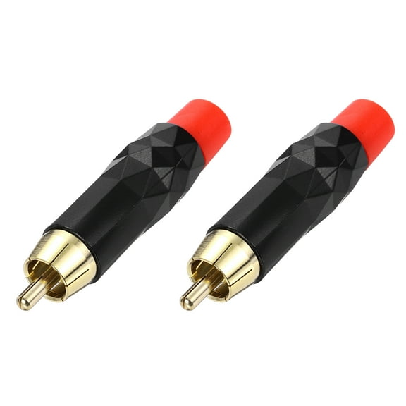 2PcsRCA male plugs/connector/adapter, Speaker Wire Connector, RCA Solderless Gold-Plated Copper Male Stereo Audio Connector Adapter 8MM Jack(Black, Red/black Rubber Ring)