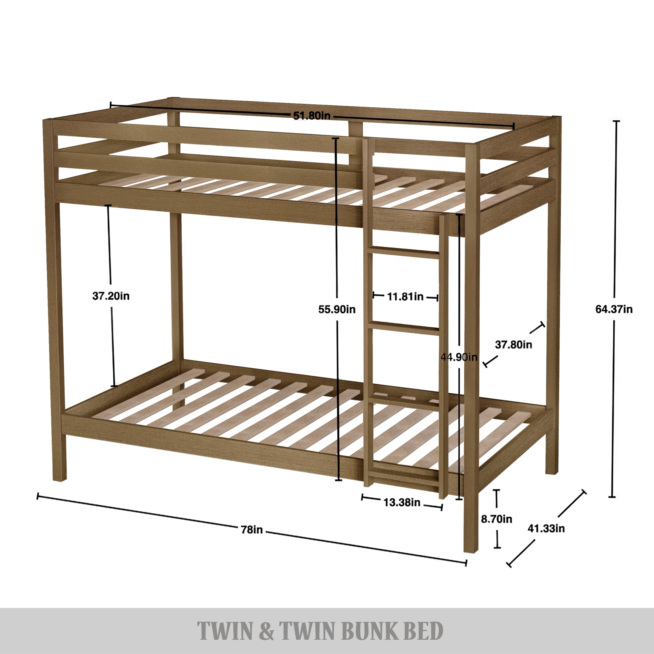 Castle Place Modern Twin over Twin Wooden Bunk Bed, Light Oak