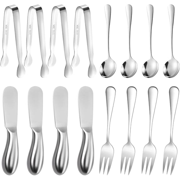 Stainless Steel Multipurpose Butter & Cheese Spreader Set, 16 Pcs, Includes Serving Tongs, Spoons and Forks
