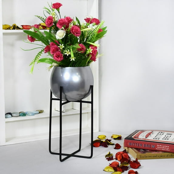 Handmade 100% Iron Round Modern Silver Coated Color 10.5 x 5.2 x5.2 Inches Planters Pot 1004