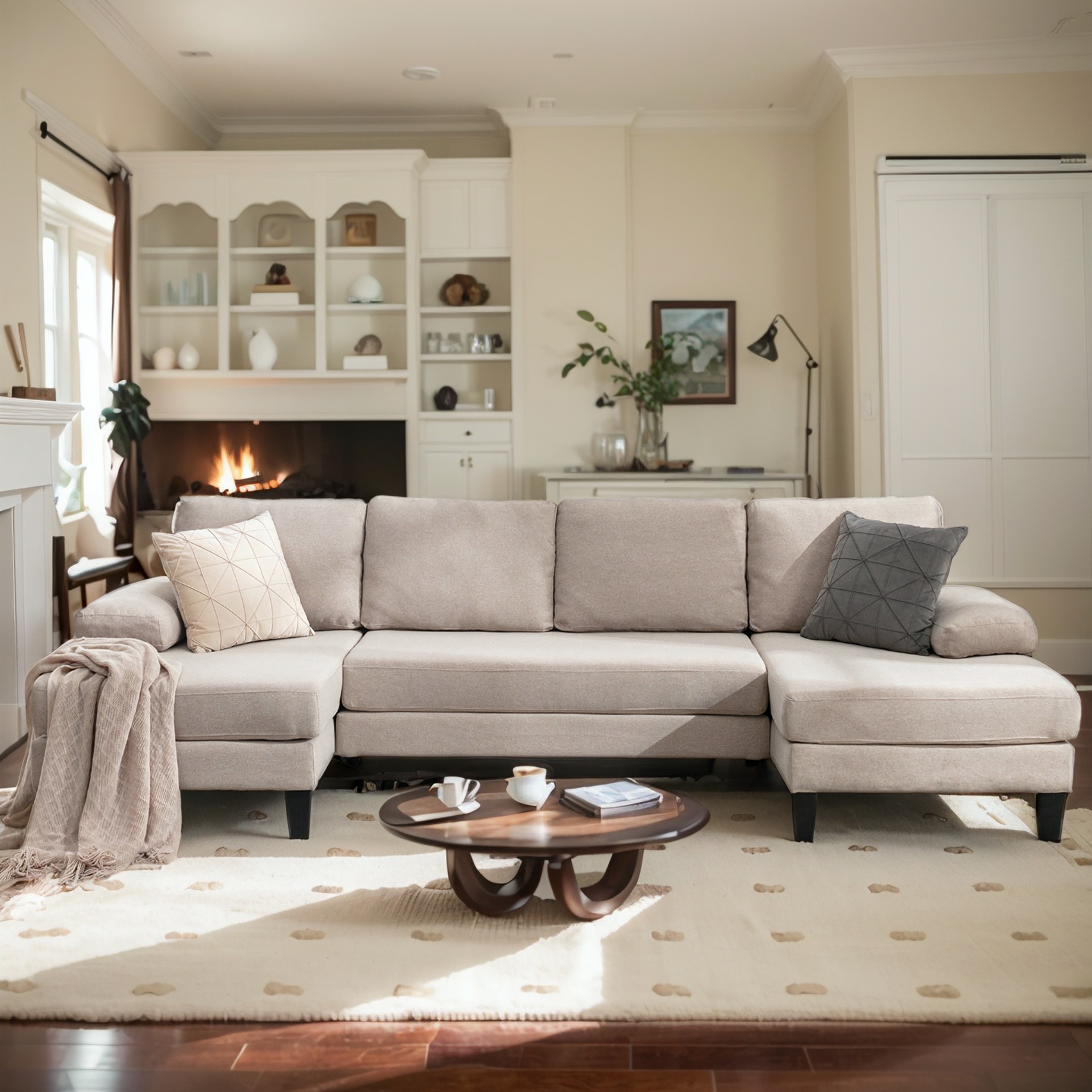 BALUS U Shaped Sectional Sofa,Oversize Modular Couch and Sofa for Living Room, 4-Seat Sectioanl Sofa with Chaise, Beige