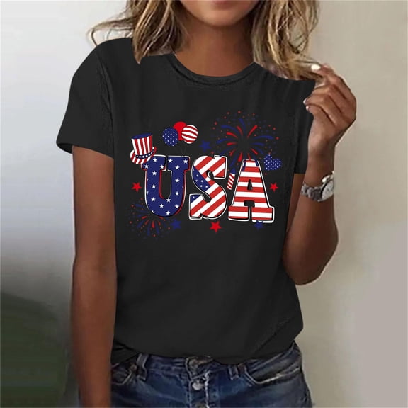 American Flag Patriotic T-Shirt Women 4th of July Shirt USA Flag Stars Stripes Graphic Shirt Summer Casual Tops