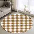 thumbnail image 2 of Brown White Plaid Large Area Rugs for Bedroom Living Room, Soft Non Slip Carpet Bedside Rug, Watercolor Farmhouse Checkered Round Floor Cover Kitchen Accent Rug 4' for Dining Room/Office, 2 of 9