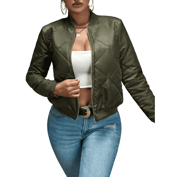 Autumn and Winter Women's Fashionable Warm Jacket Zipper Quilted Bomber Jacket