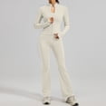 thumbnail image 3 of VISALY Women's 2 Piece Tracksuit Sets Long Sleeve Zipper Jacket with Athletic High Waist Flare Long Leggings Slim Fit Casual Sport Workout Outfit Athleisure Tracksuit Jogger Loungewear Set Beige L, 3 of 8