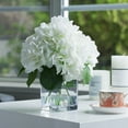 thumbnail image 2 of Enova Home Artificial Silk Hydrangea Flower in Rectangle Glass Vase, Fake Floral Arrangement in Vase with Faux Water (Cream), 2 of 4