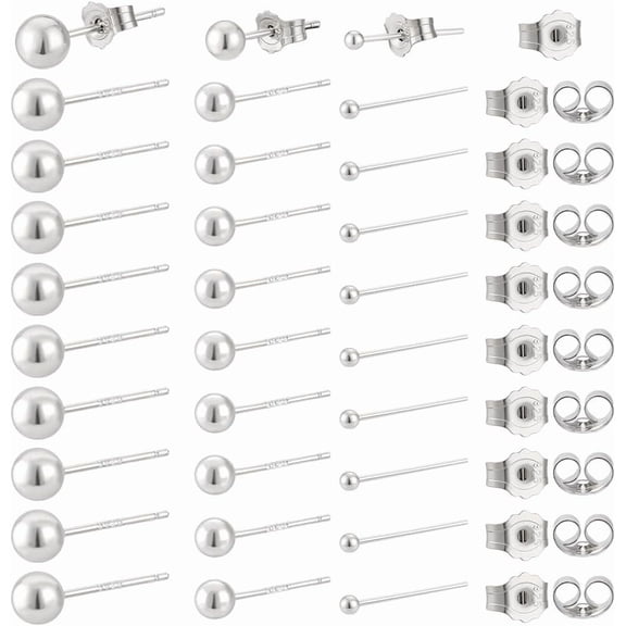 30 Pairs Sterling Silver Stud Earrings 2/4/5mm Round Ball Stud Earring Tiny Studs Earring Metal Set Polished Ball Studs Earrings for DIY Women Men Jewelry Gifts