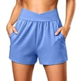 thumbnail image 2 of Asxite Womens Shorts Running Workout Overlap High Waisted Pockets Breathable Stretchy Summer, 2 of 4