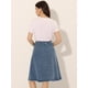 thumbnail image 4 of Falda Vaquera Midi con botones y dobladillo sin rematar Gris Azul L Allegra K, 4 of 6
