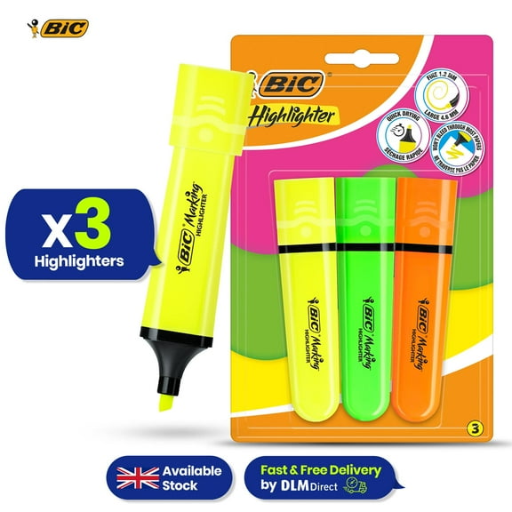 Bic Highlighter Flat - Assorted Neon - Blister pack of 3