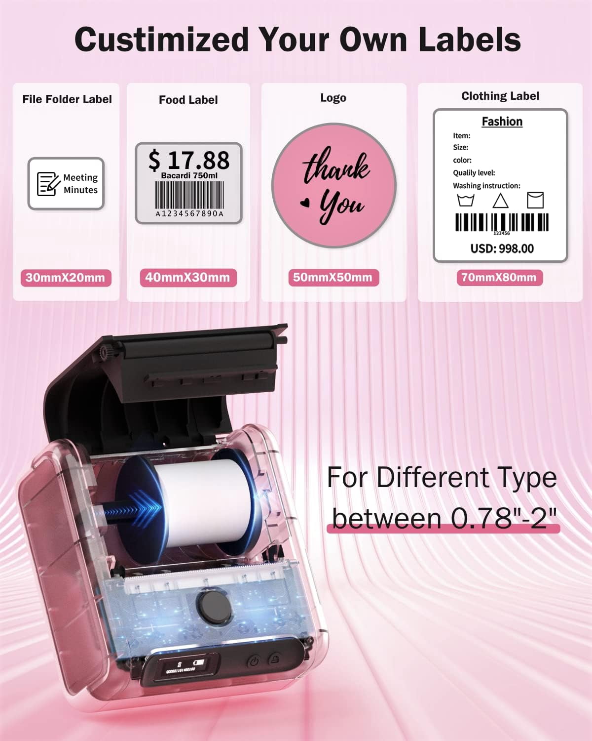 Phomemo M200 Versatile Bluetooth Thermal Label Maker for Shipping, Labeling, and Small Business Applications - Enhance Efficiency and Organization(Pink)