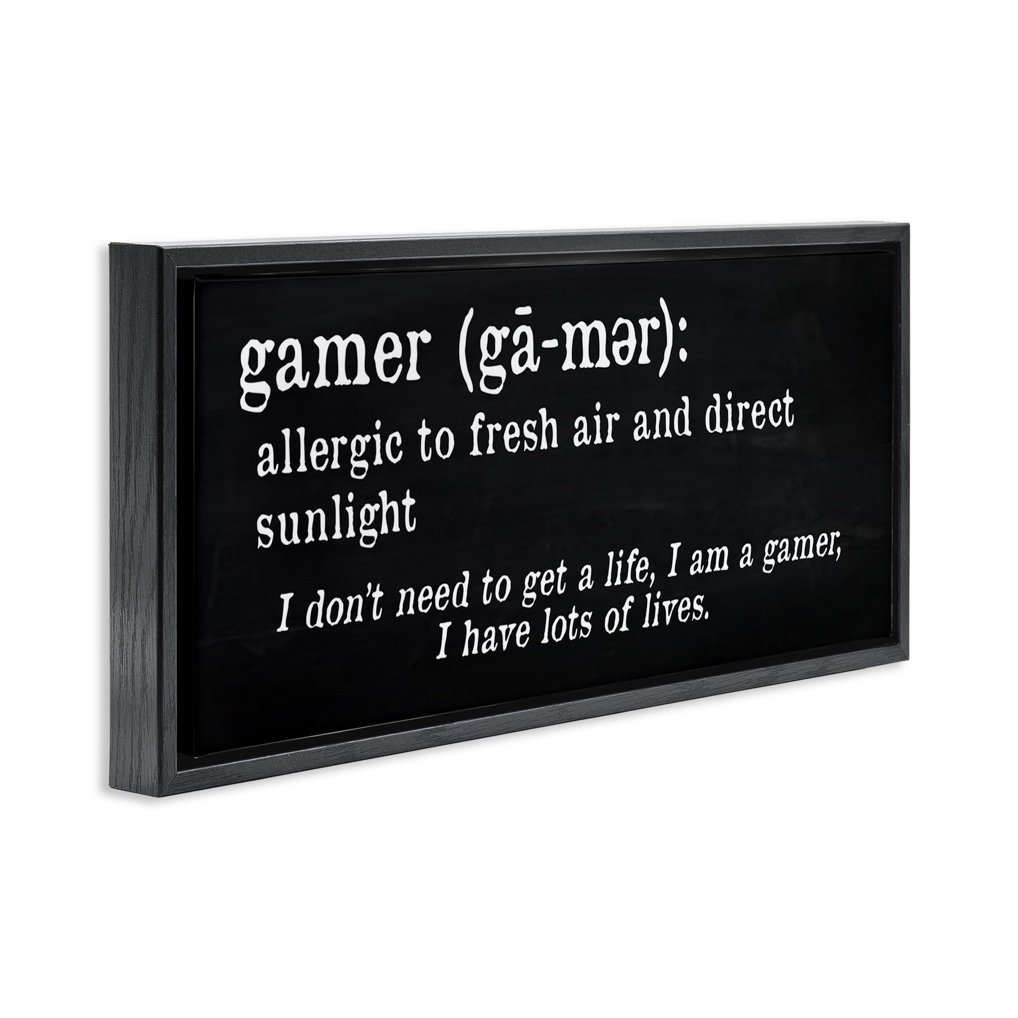 Stupell Industries Funny Gamer Definition Novelty & Humor Painting Black Floater Framed Canvas Art Print Wall Art, 25 x 11