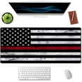thumbnail image 3 of Extended Gaming Mouse Pad (35.4x15.7 in), Large Stable Rubber Base Mousepad with Stitched Edges, Keyboard Mouse Mat Desk Pad for Work, Game, Office, Home - Fire Fighter Thin Red Line Flag, 3 of 6