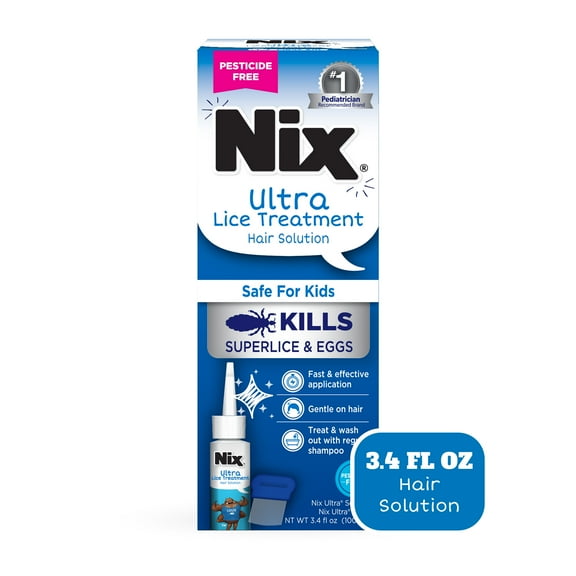 Nix Ultra Lice Removal Kit, Lice Treatment Hair Solution, 3.4 fl oz & Lice Removal Comb