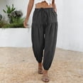 thumbnail image 2 of Pantalones de cintura elástica para las mujeres Color sólido empaquetado pies cordón longitud completa cónico Jogger bolsillos pantalones verde oliva mujeres, 2 of 6