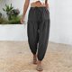thumbnail image 2 of Pantalones de cintura elástica para las mujeres Color sólido empaquetado pies cordón longitud completa cónico Jogger bolsillos pantalones verde oliva mujeres, 2 of 6