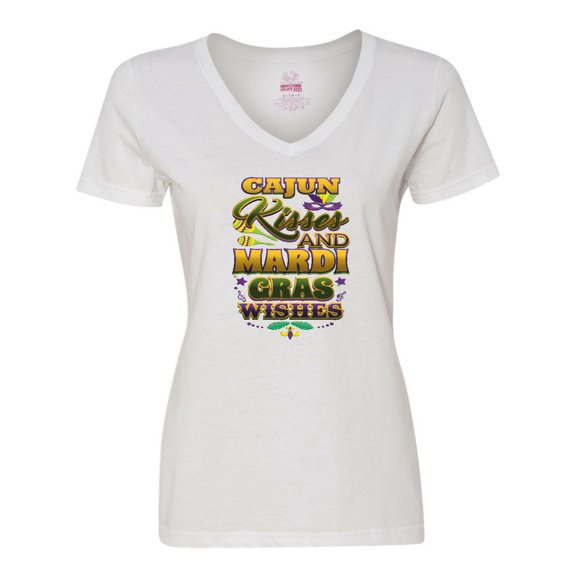 Inktastic Mardi Gras Wishes Cajun Kisses Women's V-Neck T-Shirt