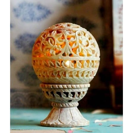 Lovely 3" Soapstone Hand Carved Tealight Candle Holder Lamp Lantern Tea Light