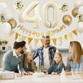 thumbnail image 4 of Gold White Beige 40th Birthday Party Decorations Set Number 40 Balloons Round Confetti Balloons Happy 40th Birthday Hanging Garlands Gold Cake Toppers Triangle Flags Banner 40 Backdrops Supplies, 4 of 6