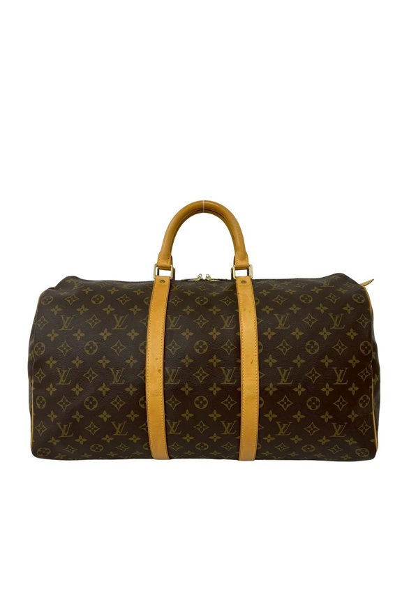 Pre-Owned LOUIS VUITTON Vintage Keepall 50 Monogram Leather Boston Bag Travel Handbag Brown...