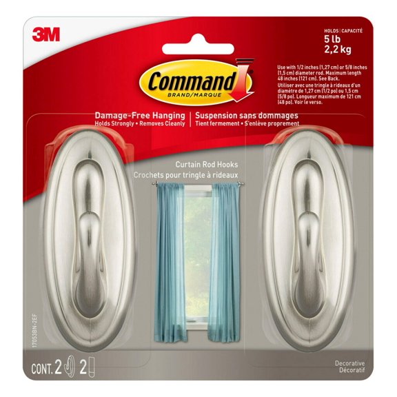 Command™ Curtain Rod Hooks, 17053BN-2EF