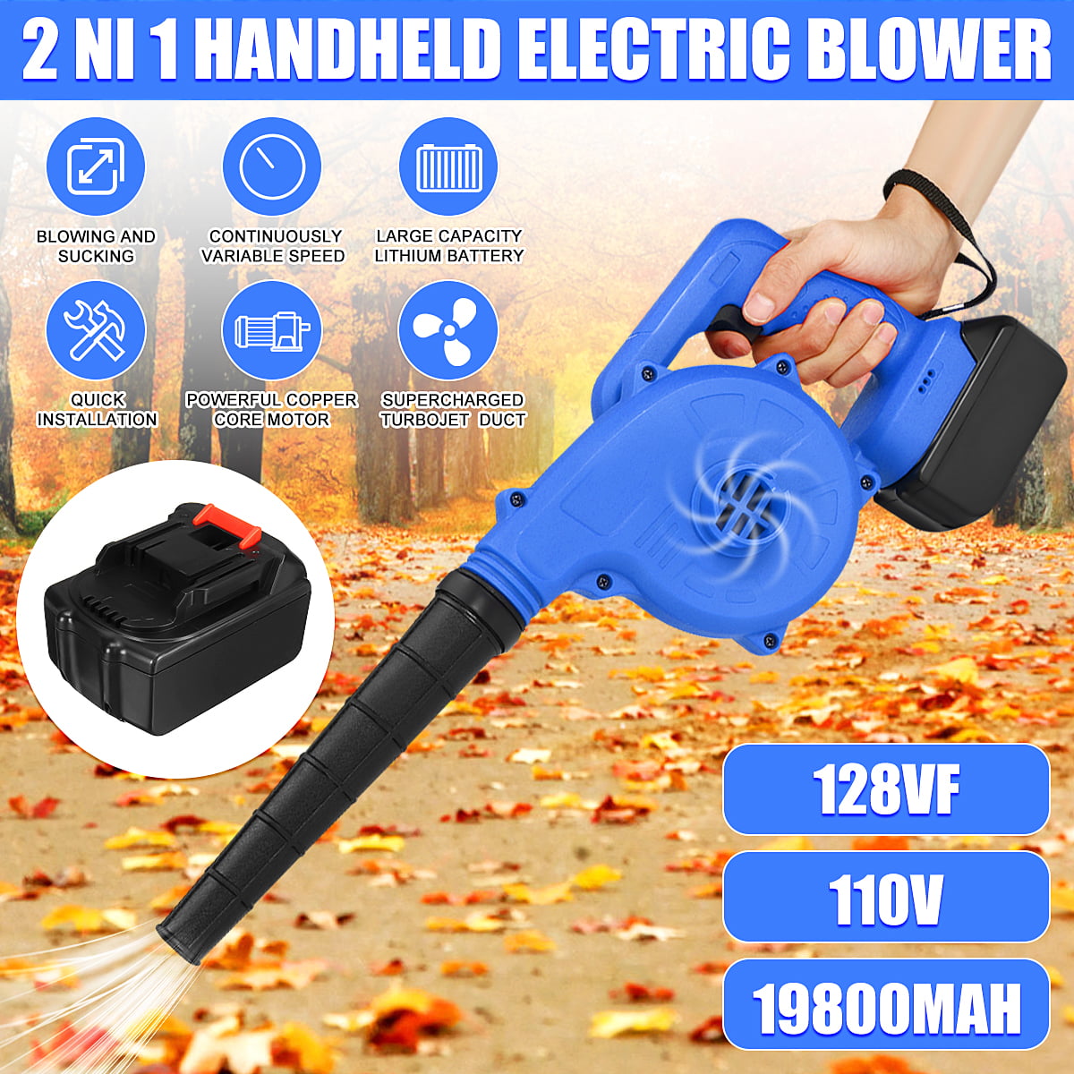 Cordless Leaf Blower Electric Leaf Blower BatteryPowered, with 128VF