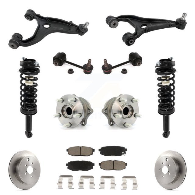 Transit Auto Rotors de Disque Arrière Patins de Frein, Roulements de Moyeu, Bras de Commande, Tige de Liaison, Assemblage Complet de la Vérin, Ressort à Ressort, Kit de Suspension (11 Pcs) pour Voiture 2010-2012 Subaru Outback 3.6L KM-100358
