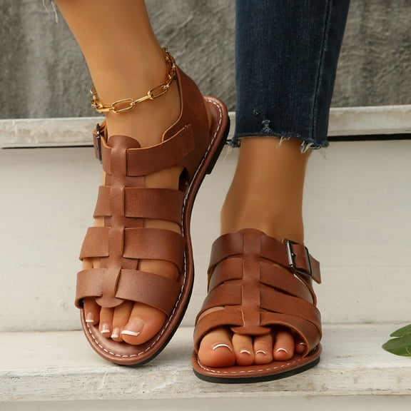 Wowcloth Roman Sandals for Women – Comfortable Simple Buckle Slip-On with Open-Toe Flat Sole Shape for Casual Fashion & Everyday Wear,Plus Size