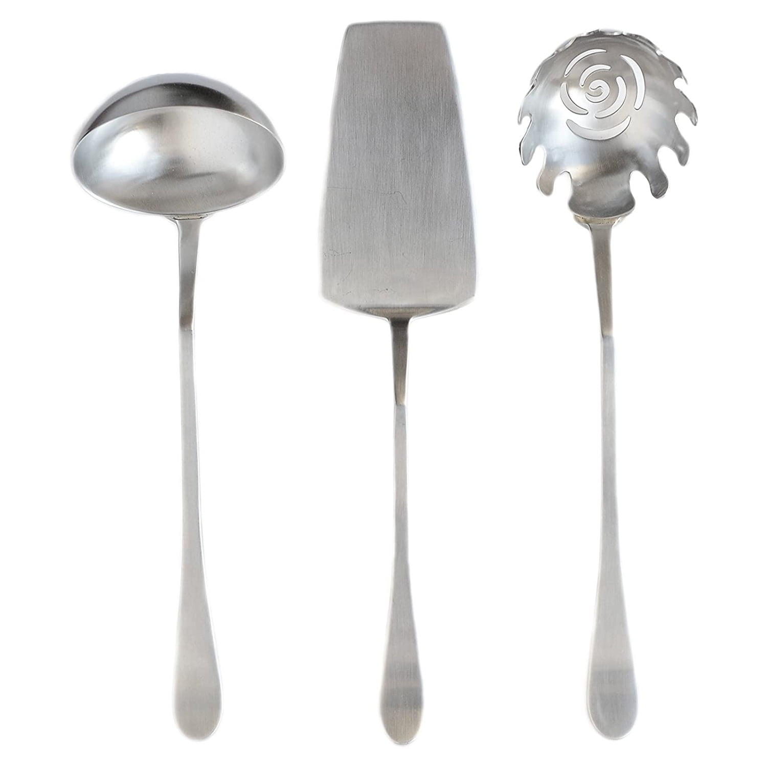 Knork 3 Pc Stainless Steel Dishwasher Safe Flatware Serving Set, Matte Silver