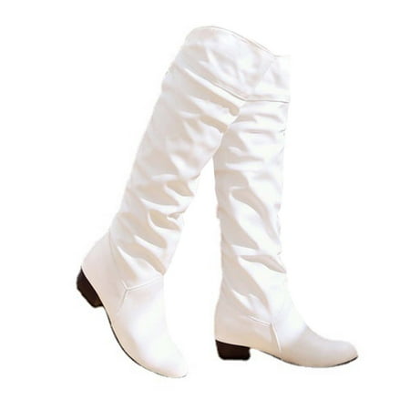 Honeeladyy Women s Winter Elegant Knee High Boot Black Brown High Tube Flat Heels Shoes White Sales