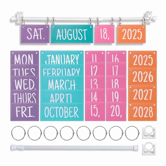 Rainbow Flip Calendar Bulletin Board Set with Holder, Adjustable Calendar Holder Includes 54 Date Cards