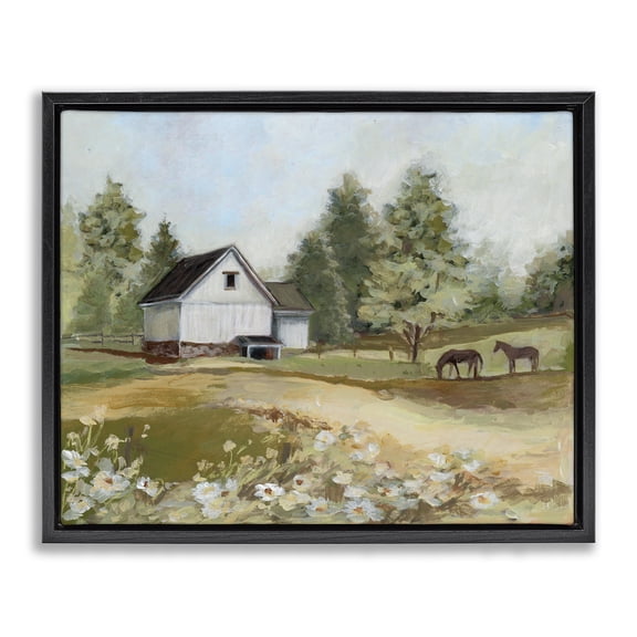 Stupell Industries Traditional Barn Field Landscape Black Floating Frame Canvas Art, 21 x 17, by Susan Winget