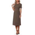 thumbnail image 2 of INSPIRE CHIC Women's Mother's Days Maternity Dress A Line Crewneck Short Sleeve Stretchy Summer Office Work Midi Pregnancy Dresses M Brown, 2 of 6