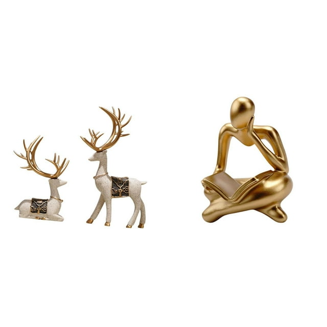 Estatua de pensador abstracto sentado y de pie, estatuas de ciervos, adornos decorativos para sala de estar, oficina, estantería, mesa y decoración de
