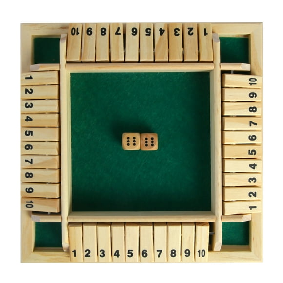 Flmtop Shut The Box Wooden Classic 4 Sided Dice Board Game Pub Christmas Tabletop Toy for Kids Adults Learning Numbers Strategy Risk 2-4 Players