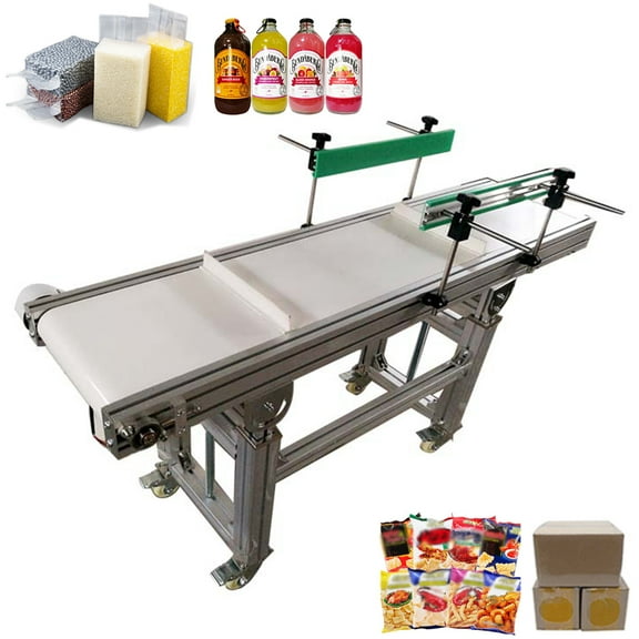 TECHTONGDA Belt Conveyor 59"*11.8" Aluminium Alloy White PVC Belt Conveyor Systems With Double Guardrail Height Adjustable