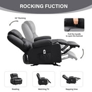 JONPONY Manual Recliner Chair with Heat Therapy and Massage Function, Heavy Duty Reclining Mechanism Massage Chair, Elderly Single Rocker Sofa with Cup Holders for Bedroom Home Theater,Black