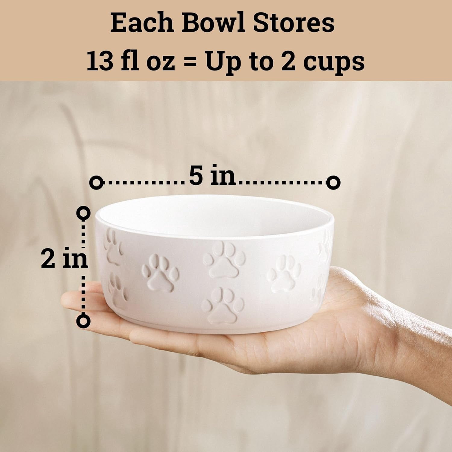 Ceramic Dog Bowl Set of 2 with Anti-Skid Base - 5" Wide x 2" Tall Ceramic Dog Bowls for Small Dogs - 2 Cup Capacity Food and Water Bowls for Dogs - Rubber Bottom Pet Bowl Set of 2 for Small Pets