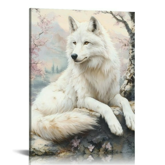 Patifu Wolf Rock Tree Art Modern Canvas Prints Wall Decor 12x16 in