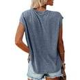 thumbnail image 2 of Fashnice Hauts d'Été pour Femmes T-Shirts à Manches Courtes Col Rond T-shirt Ample Quotidien Chandail Bleu Gris m, 2 of 3