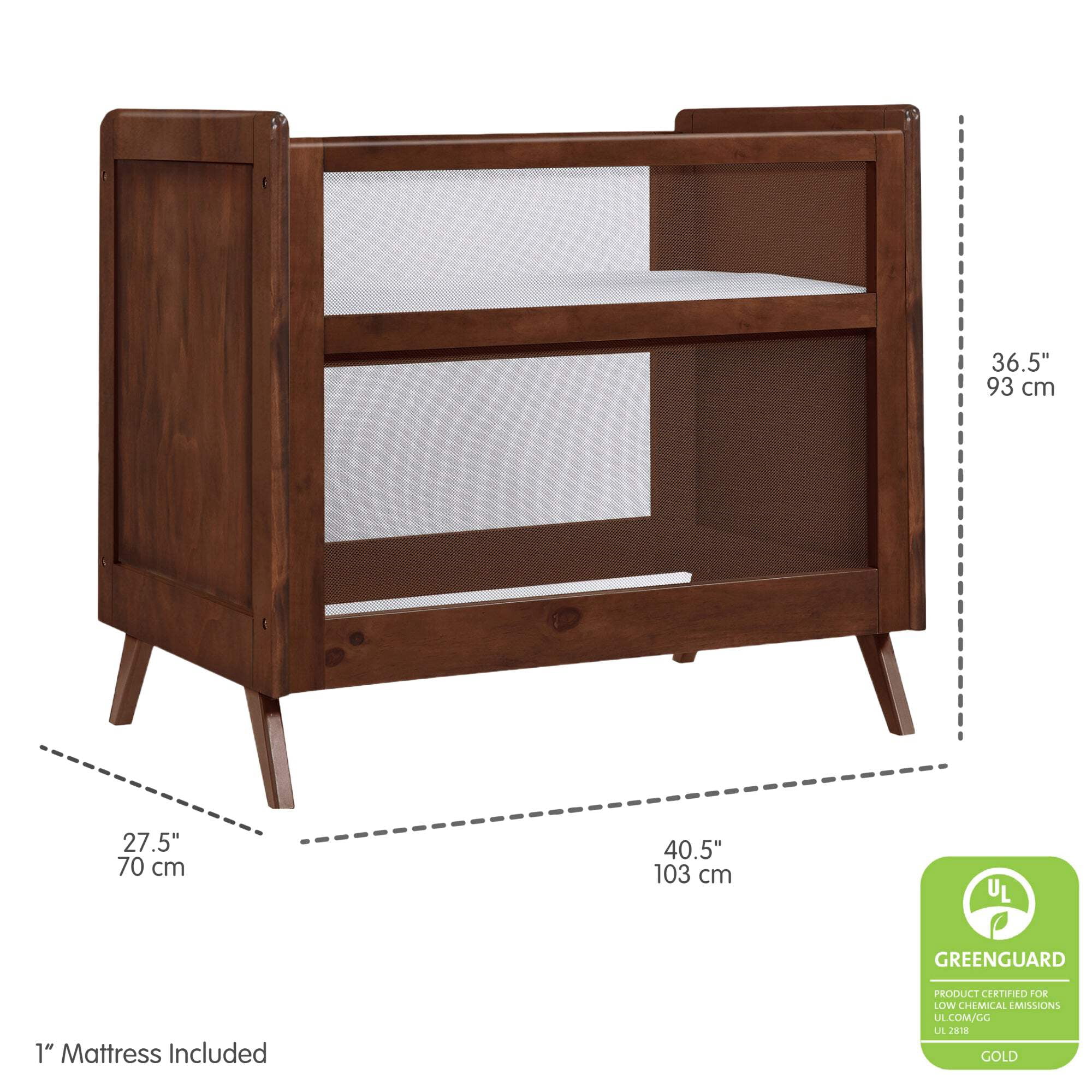 BreathableBaby 2-in-1 Breathable Mesh Mini Crib with Mattress, Walnut, Greenguard Gold Certified