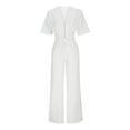 thumbnail image 7 of Wycnly Womens Jumpsuits Sexy Hollowed Drawstring Waist Wide Leg Long Casual Jumpsuits Trendy Solid V-Neck Short Sleeve Maxi Rompers for Women, 7 of 7