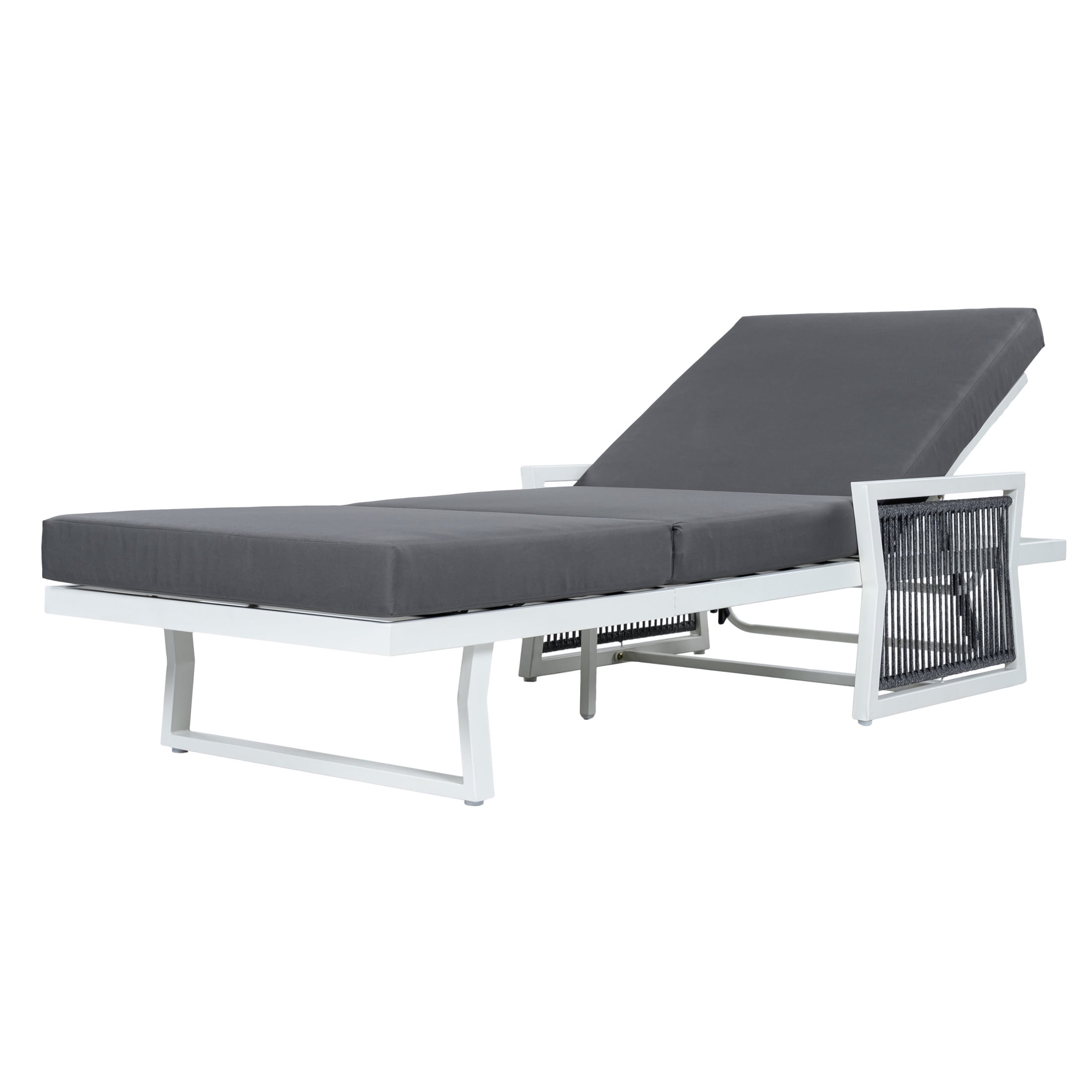 Christopher Knight Home Outdoor Chaise Lounge with 3-Fold Cushion, Adjustable Iron Recliner, White + Dark Gray