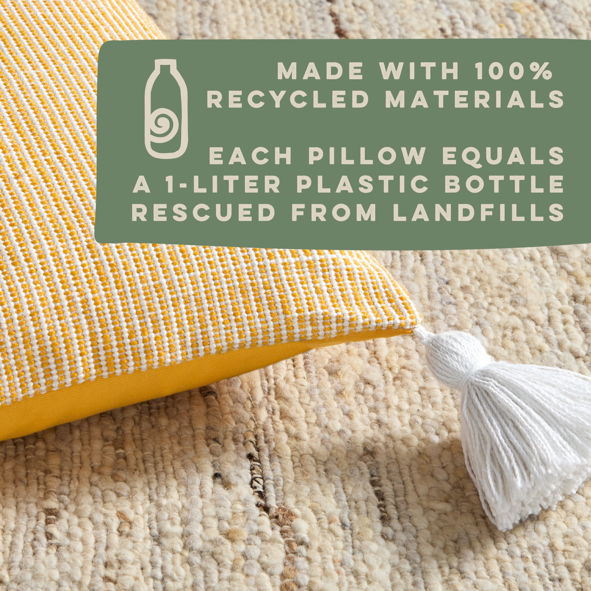 TOWN & COUNTRY TERRA Alara Ribbed Texture Handcrafted Indoor Outdoor Decorative Pillow, 100% Recycled Materials, UV Fade Resistant, Water Repellent, Yellow/Ivory, 20"x20"