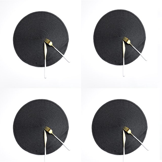 Sets de Napperons Ronds Tissés Isolation Thermique Table à Manger Napperons Ronds en Coton Ensemble de 4 Noir 15 Pouces Lavable