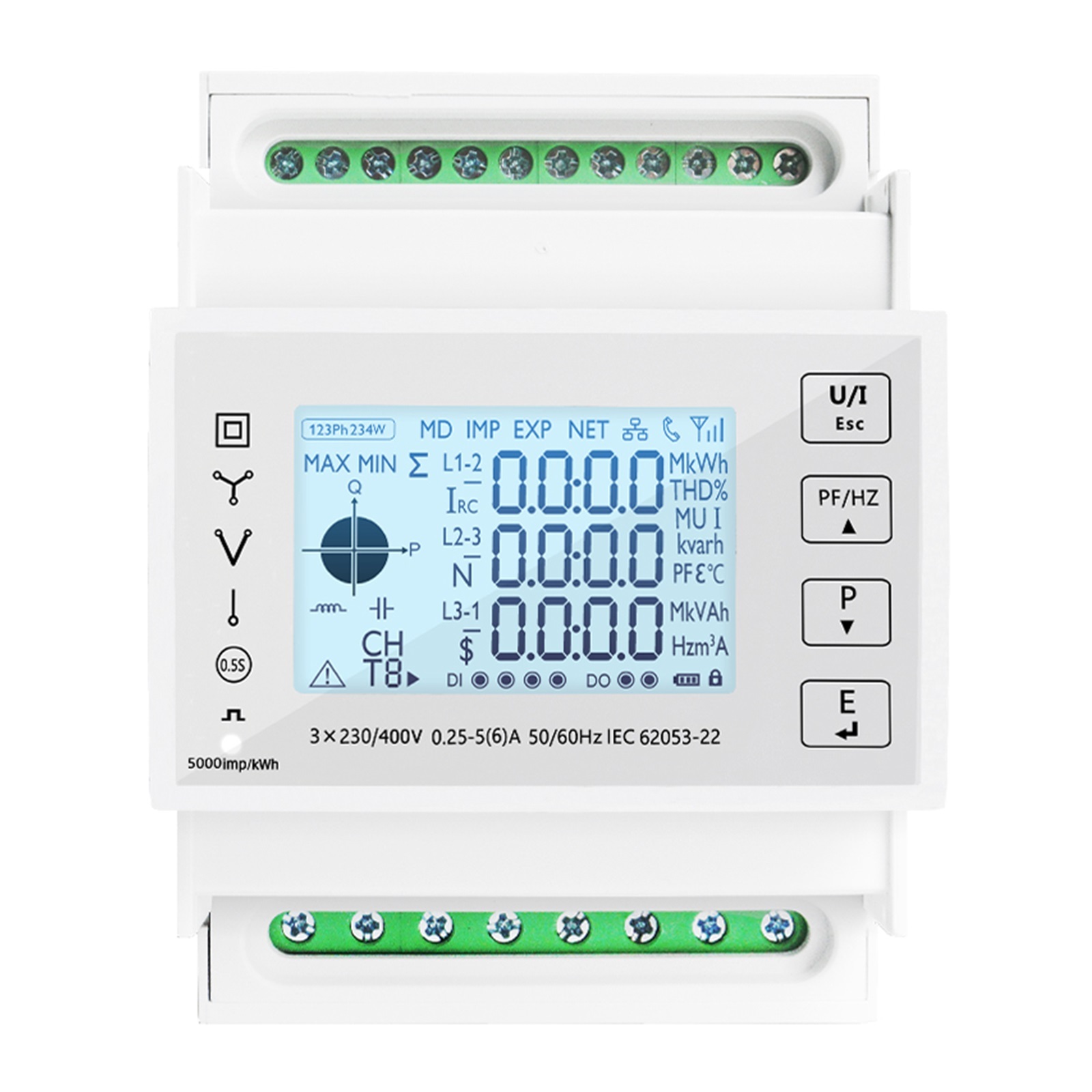 Smart Energy Electricity Consumption Power Meter 3 Phase Din Rail Meter Modbus With 50A100A150A200A/5A CT Voltmeter Ammeter ,Easy to Install