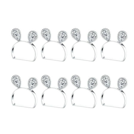 

8Piece Bunny Napkin Ring Easter Serviette Rings Buckle Bunny Ear Napkin Rings Crystal Napkin Ring for Table Decor Silver
